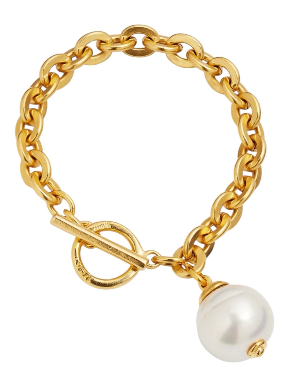 Ben-Amun 24k Gold Plated Chain Link Toggle Bracelet Pearly White Drop NWT USA
Z